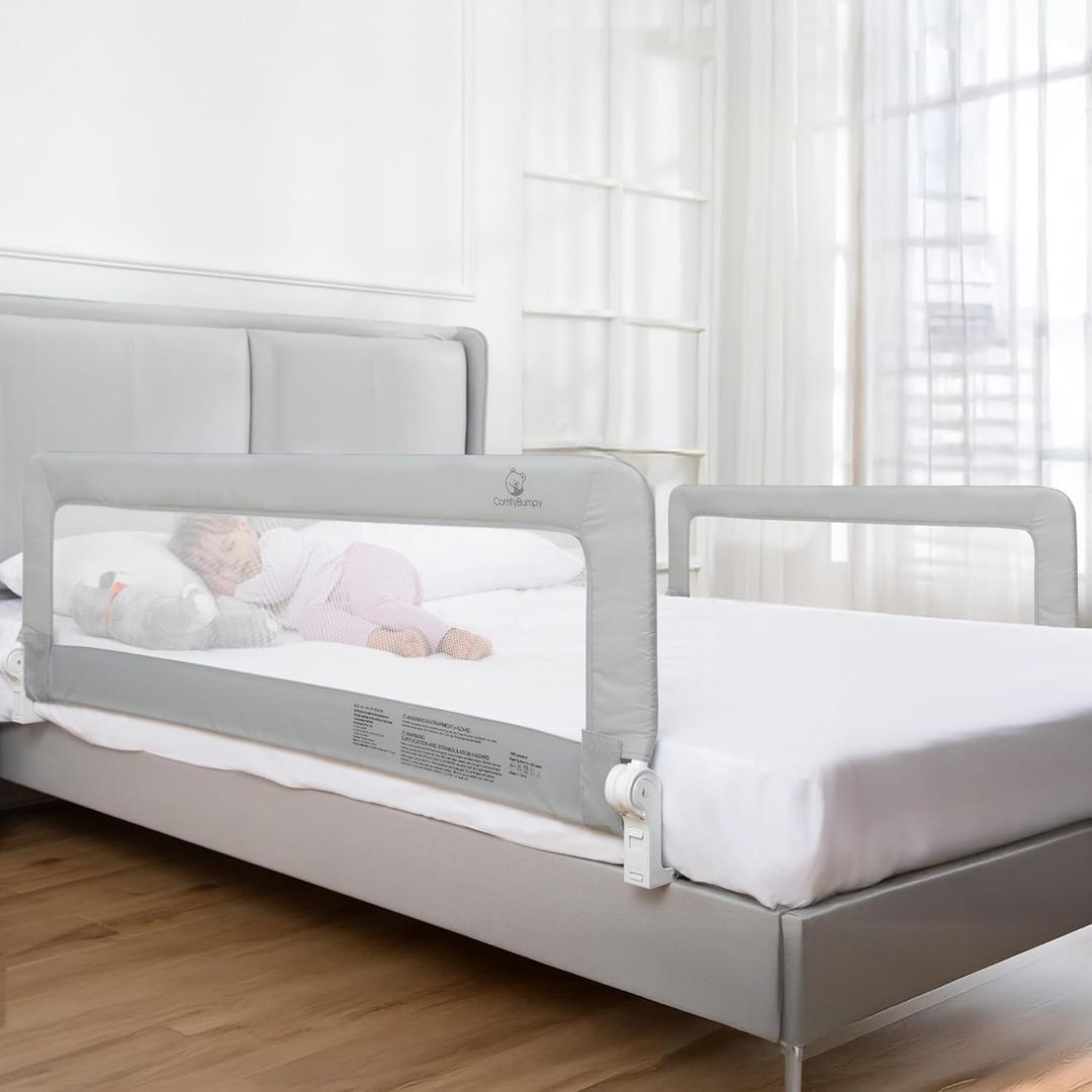 ComfyBumpy 2-Pack Bed Rail for Toddlers 55.5" L x 19.5" H | Toddler Bed Rails for Twin, Full, Queen & King Mattress Size | Swing Down Rail Guard | Mattress Side Rail for Kids | Gray