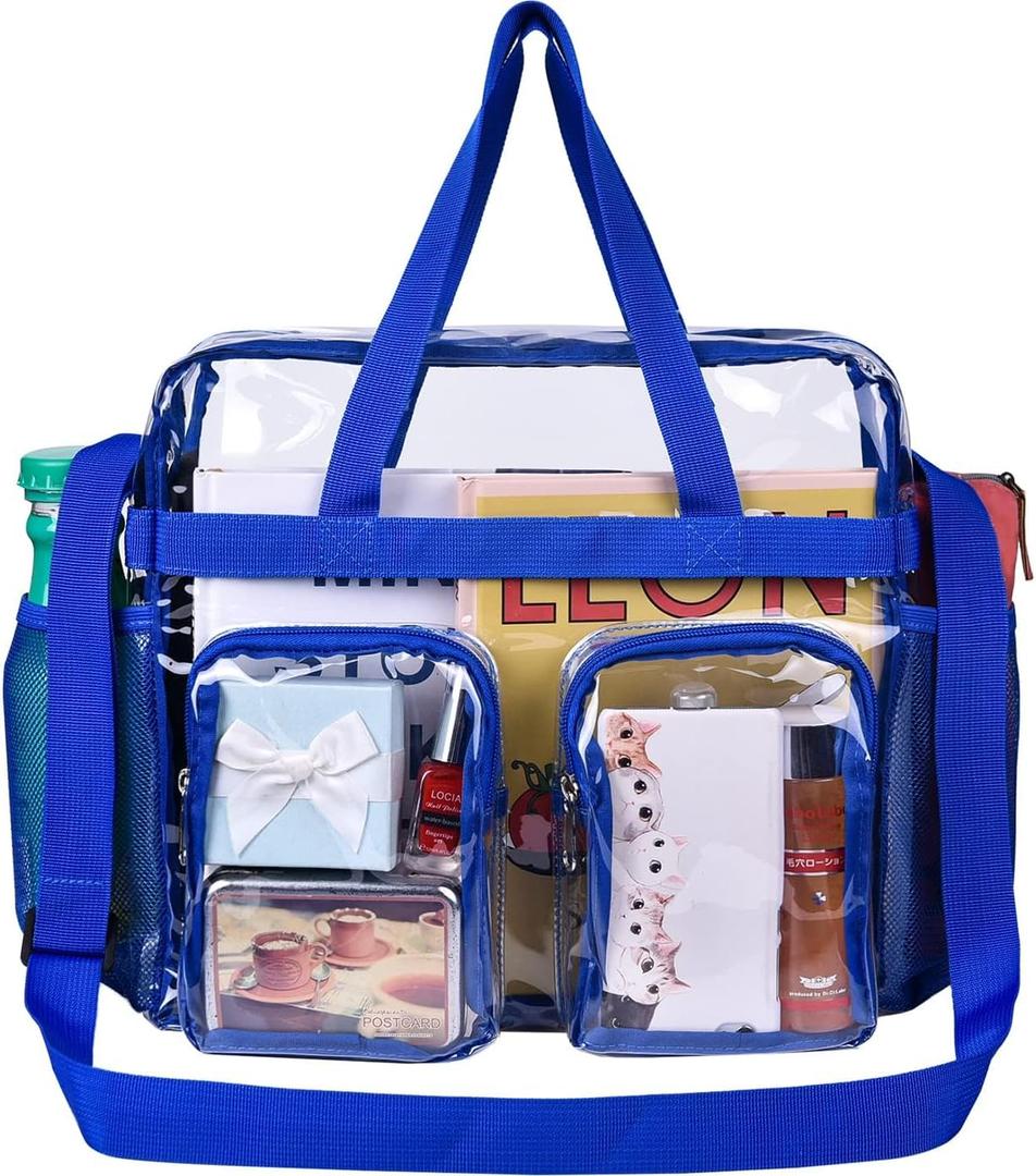 Oraben Clear Tote Bag Clear Bag Stadium Approved 12x6x12 Stadium Bag for Work, Sports Games,Gym (Blue)