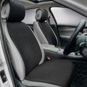 BOPUOVRE Linen Car Seat Covers Front Seat Covers Breathable Cloth Fabric Car Seat Protector - Universal Fit for Cars, Vans, SUVs, Trucks - 2 Units - Black