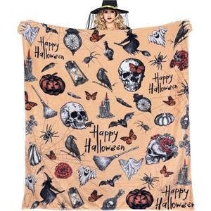 Halloween Goth Throw Blankets for Kids/Teens/Adults/Women/Men,Halloween Gothic Skull Bat Cat Pumkpin Flannel Soft Blanket for Couch, Bed, and Living Room Decor 50" x 60"