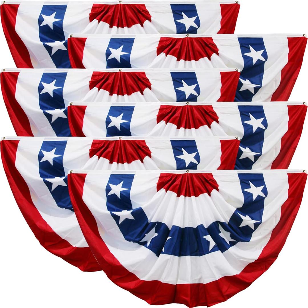 HOOSUN 4th Of July Decorations,American Flag Bunting for Outside,USA Pleated Fan Flag 1.5x3 FT, American Flags Bunting for Fourth Of July Patriotic Decorations, Red White And Blue Banner Decor, 6 Pack