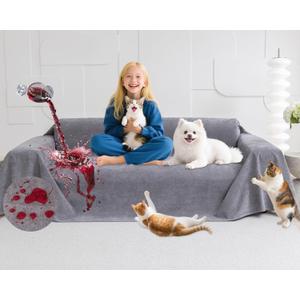 Loiion Couch Covers for 3 Cushion Couch, Gray Cat-Scratch Resistant Sofa Cover Pets Dogs Friendly Anti Slip Thickened Slipcovers Furniture Protector, Couch Protector for Pets and Kids 150"X71" (Grey)