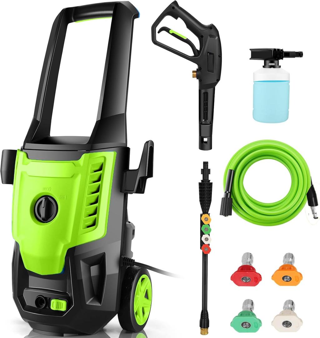 Electric Pressure Washer 5000 PSI 4.0GPM Portable Power Washer with 4 QC Nozzles, 500ML Foam Cannon for Cars/Fences/Driveways/Home/Patios Cleaning, Green