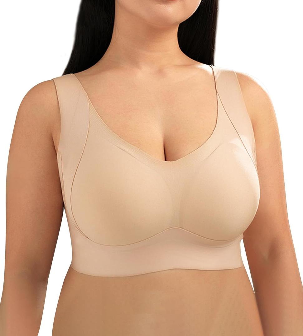 MissMi Seamless Bra for Women, Shecurve Wireless Bra With Support, Super Soft Everyday Comfort, Adjustable (Small, Nude)
