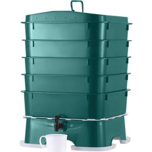 The Original Vermihut  Plus 5  Tray Worm Composter -Dark Green,Sustainable Design for Both Indoor & Outdoor, Worm Compost Bin for Vermicomposting Starter, Recycling Food Wastes