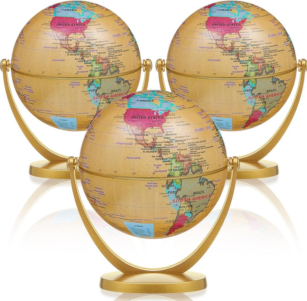 Henoyso 3 Pcs Mini Antique Globe for Kids 4.2 In/ 10.6 cm Small Educational Vintage Decorative Desk Decor with Stand for Home Office Classroom Desktop Back to School Gifts