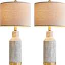 USumkky 25" Table Lamps Set of 2 - Modern Bedside Lamps for Living Room - White Washed Ceramic Nightstand Lamps for Bedroom