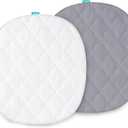 Bassinet Mattress Pad Cover Waterproof, Fits 21”*24“ Graco Pack 'n-Play Dome LX Bassinet Mattress, Ultra Soft Breathable, White and Grey