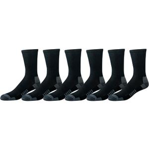 Amazon Essentials Men's Performance Cotton Cushioned Moisture Control Socks, Athletic Crew, Breathable, 6 Pairs (Black)