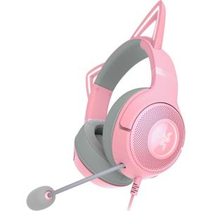 Razer Kraken Kitty V2 USB Wired Headset: Chroma RGB Kitty Ears - Stream Reactive Lighting - HyperClear Cardioid Mic - 40 mm Drivers - 7.1 Surround Sound - Comfortable Ear Cushions - Quartz Pink