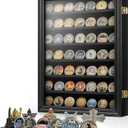 7 Rows Military Challenge Coin Holder Wall Display Case with HD Tempered Glass  Holds 100 Coins, Medal Display Cabinet Rack Shadow Box with Removable 2-Groove Shelves for Casino Poker Chips, Black