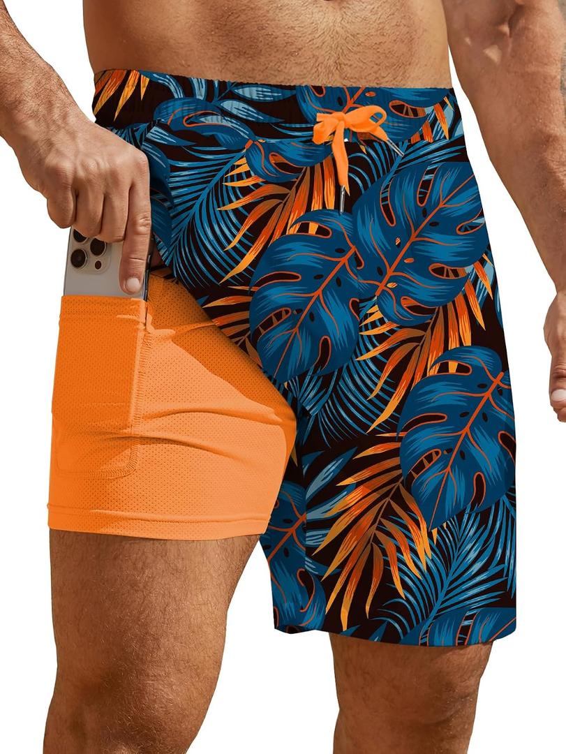 Hardaddy Men's 2 in 1 Swim Trunks with Compression Liner Beach Board Shorts with Pockets, Medium