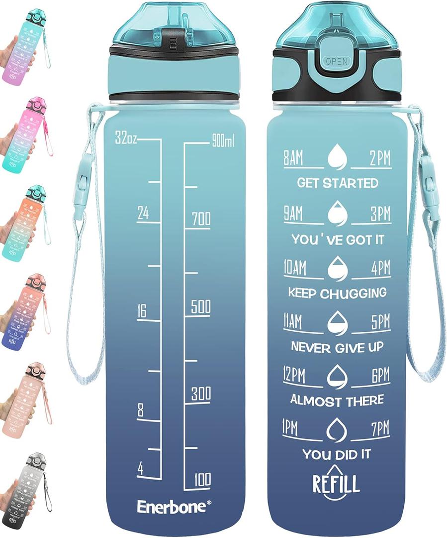 25 oz Drinking Water Bottle with Times to Drink and Straw, Motivational with Carrying Strap, Leakproof BPA & Toxic Free, Ensure You Drink Enough Water for Fitness Gym Outdoor