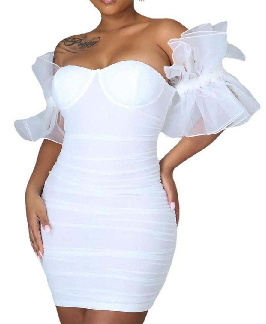 Elegant Club & Night Out Dresses, Off Shoulder Evening Birthday Dresses, Solid Color Bodycon Mini Dress L