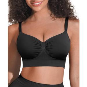 FeelinGirl Bras Seamless Bralettes for Women: Wireless Comfortable Full Coverage Supportive Everyday Bra, Black, L