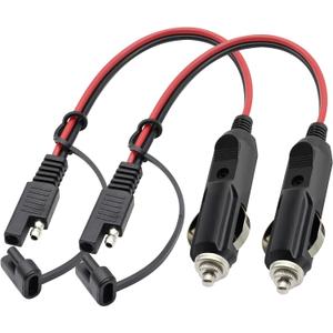 SAE Cigarette Lighter Charger Cable,16AWG 12V Cigarette Lighter Male Plug to SAE 2 Pin Quick Release Disconnect Connector Plug Adapter Extension Charging Cable with Fuse(0.3m/1ft-2Pack-M)
