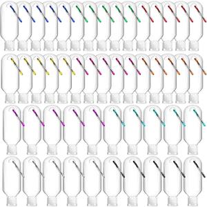 50 Pcs Traveling Bottles with Keychain 2oz Clear Plastic Hand Sanitizer Holder Keychain Empty Refillable Liquid Packing Container Squeeze Plastic Bottle with Lid,Rectangle