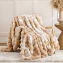 Smoofy Faux Fur Throw Blanket for Couch - Tie-dye Camel Soft Cozy Bubble Blanket, Beige Fluffy Plush Fuzzy Throw for Sofa & Bed, Thick Lightweight Warm Blanket, Luxury Aesthetic Gift for Women 60x80