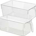 2pcs Clear Kitchen Storage Bins, pantry organizers and storage, Small Clear Containers for Organizing, Fridge Organizer, Cabinet Shelf Storage Bins (M+S)