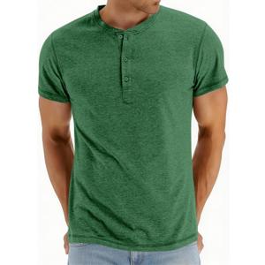 Men's Henley Short Sleeve Shirts Casual T-Shirts Button Top Summer Soild Basic Tee (Green, M)