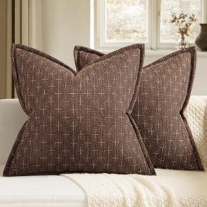 MIULEE Decorative Burlap Linen Throw Pillows Covers 20x20 Inch Dark Coffee Vintage Couch Pillow Covers Outdoor Modern Farmhouse Pillowcase Woven Textured Cushion Cases for Sofa Bed Livingroom