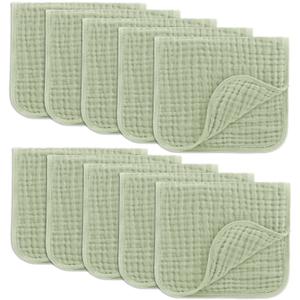 Comfy Cubs Muslin Burp Cloths 20x10" 10 Pack, Baby Burp Cloths - Sage