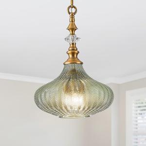 rosysky 3Light Chandelier,Vintage Gold Farmhouse Pendant Light Fixture for Kitchen,Adjustable Hanging Lighting with Green Glass Shade for Hallway Bedroom Entryway Dining Room Island