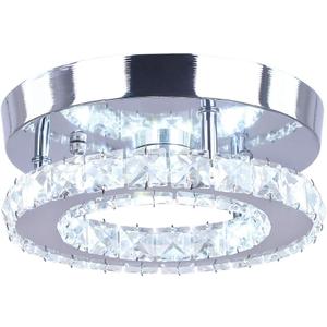 Modern Mini Led Chandelier Semi Flush Mount Crystal Lighting Ceiling Crystal Lamp for Bedrooms Dinning Rooms Hallway(Round White)