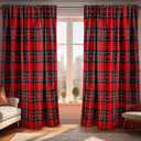 Christmas Red Plaid Curtains 52" w x 84" L Red Tartan Plaid Curtain Farmhouse Xmas Window Drapes for Living Room Bathroom Home Decoration