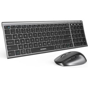 seenda Wireless Bluetooth Keyboard Mouse Combo, COE401 Rechargeable Silent Keyboard Mouse Compact Slim, 3 Multi-Device Connection, Compatible for Windows/Mac PC Laptop MacBook iPad, Black Gray