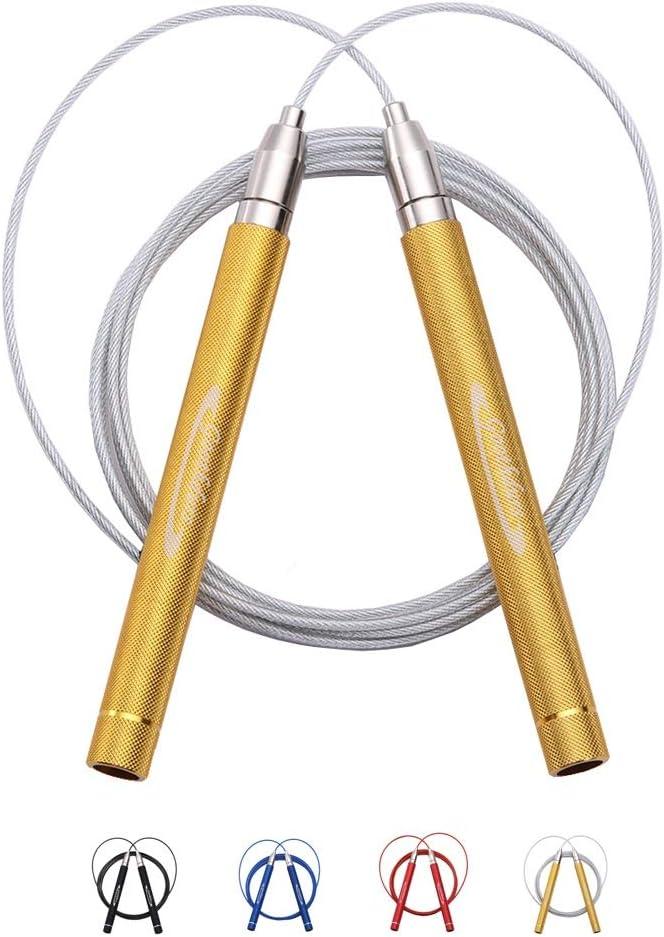 Goothdurs Speed Jump Rope Tangle-Free with Ball Bearing - Adjustable & Self-Locking Aluminum Skipping Ropes with Carrying Pouch Ideal for Crossfit Training, Boxing, and MMA Workouts (8.85 ft(for Height&lt;5'9"), A4-Gold)