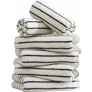 6 Piece Black and White Striped Hand Towels,100% Cotton Bathroom Towels Ultra Soft and Highly Absorbent Hand Towels for Bathroom Kitchen, Showering, Spa, Gym,Hotel (13 x 29)