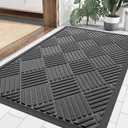Smiry Front Door Mat Outside Entrance, Heavy Duty Outdoor Indoor Natural Rubber Doormat, Non Slip, Trap Dirt and Moisture, Easy Clean, Low Profile Patio Porch Entryway Mat, 35x23, Grey