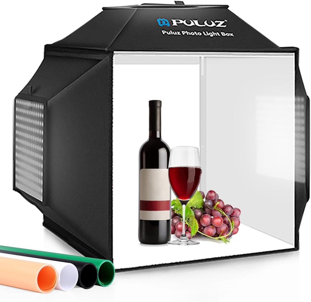 Light Box, PULUZ 16"x16" Studio Light Box with 480pcs LEDs Lights 4 Color PVC Photography backdrops Shooting Tent for Jewelry and Product Portable Lightbox Picture Box for Photography (Upgrade)