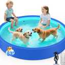 63" Drop-Stitch Foldable Dog Pool, Military-Grade Thickened PVC Dog Pet Bath Tub, Ultra-Rigid Collapsible Heavy Duty Kiddie Pool Doggie Pool for Small Medium Large Dogs (63"x 14" Blue)