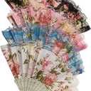 4 Pack Spanish Style Floral Folding Fans Ladies Lace Handheld Fans for Party Wedding Dancing and Home Decoration