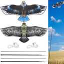 Qualirey 2 Sets Bird Scaring Eagle Flying Kite Bird Scarer Flying Kite Crops Farm Protector Simulated Eagle Scare Device with 12.63 ft Pole for Outdoor Home Yard (Beige Gray,White)