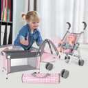 deAO Baby Doll Stroller Crib Bed Nursery Role Play Set Baby Doll with Accessories and Play Mat,Travel Cot,Bouncer,Foldable Stroller and Travel Bag Gifts for Toddlers Girls Boys