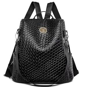 ERWUBA Woven Leather Backpack Purse for Women Waterproof Anti-theft Multipurpose Design Convertible Satchel Handbags (Black)