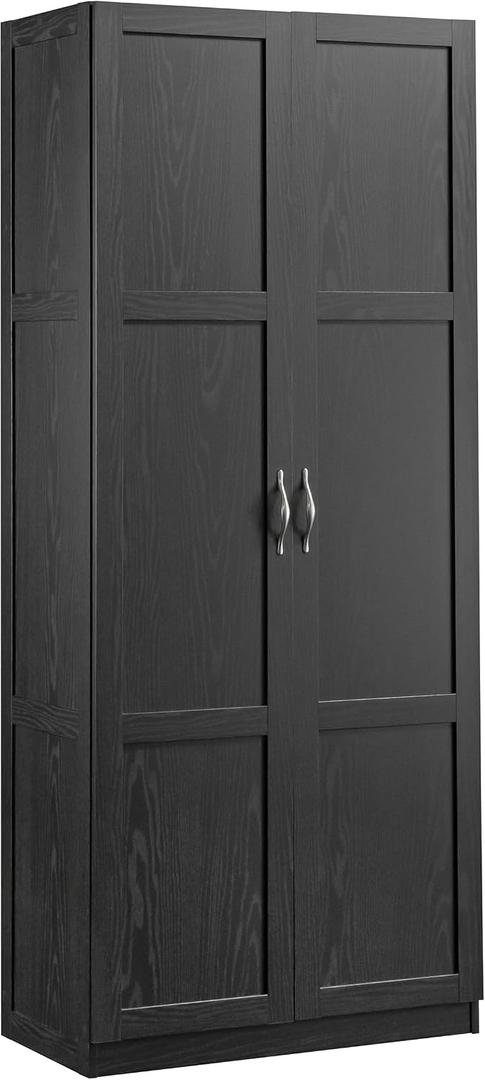 Sauder Tall Storage Cabinet, Black, 4 Adjustable Shelves, Multi-Room Use, L: 29.69" x W: 16.34" x H: 71.10"