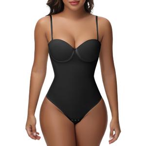 SHAPSHE Strapless Shapewear Corset Bodysuit Tops for Women Tummy Control V Neck Thong Body Shaper Going Out Outfits (Medium, Black)