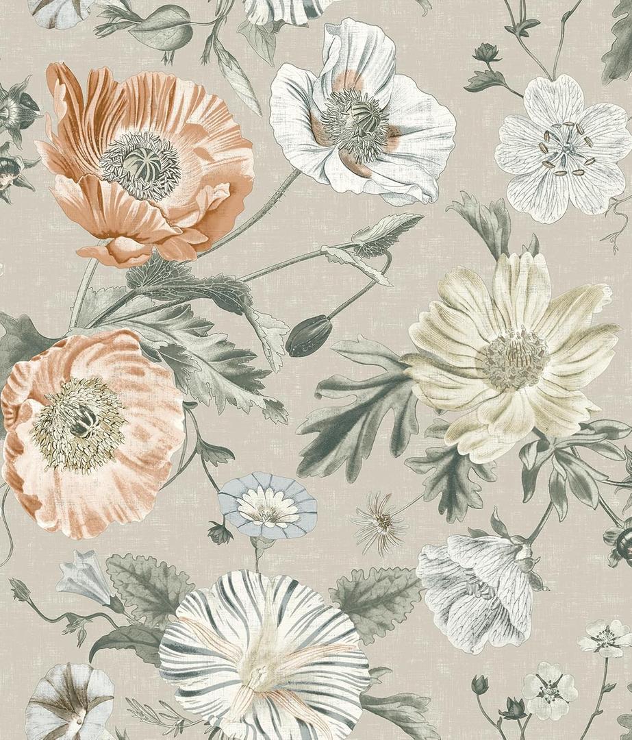 RoomMates Vintage Poppy Orange Peel and Stick Wallpaper, RMK12811PL