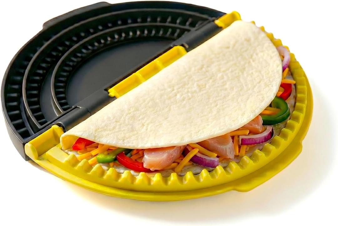 Tortilla Sealer, 3-in-1 Crimp it Tortilla Crimper, Adjustable Quesadilla Crimper for 6"/8"/10" Wraps, Flip Wrap Tortilla Maker for Taco, Sandwich, Burritos (Black and Yellow)