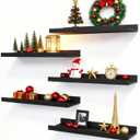 RICHER HOUSE 5 Set Floating Wall Mounted Shelves, Black Shelves for Wall Decor, Modern Picture Ledge Shelf with Lip for Storage, Nursery, Bedroom, Living Room, Bathroom - Black