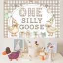 Cheereveal Goose Theme 1st Birthday Backdrop, 3x5ft One Silly Goose Gingham Style Photography Background Decorations for Farm Barnyard Animal Themed Newborn One Year Old First Bday Party Supplies