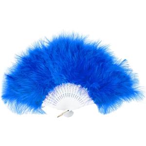 FANSOF.FANS Marabou Feather Hand Fan 45cm, Fancy Dress Wedding Party Favour Gift Outdoor Vintage Dance Photoshoot (Dark Blue)