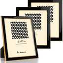 Fun Memories 8x10 Picture Frame - 3pcs Black Enamel Glass Photo Frame with Gold Metal Edge & Easel for Display Picture Frame on Countertops, Tabletops, Bookshelves, Desks, Walls (Black/Gold)