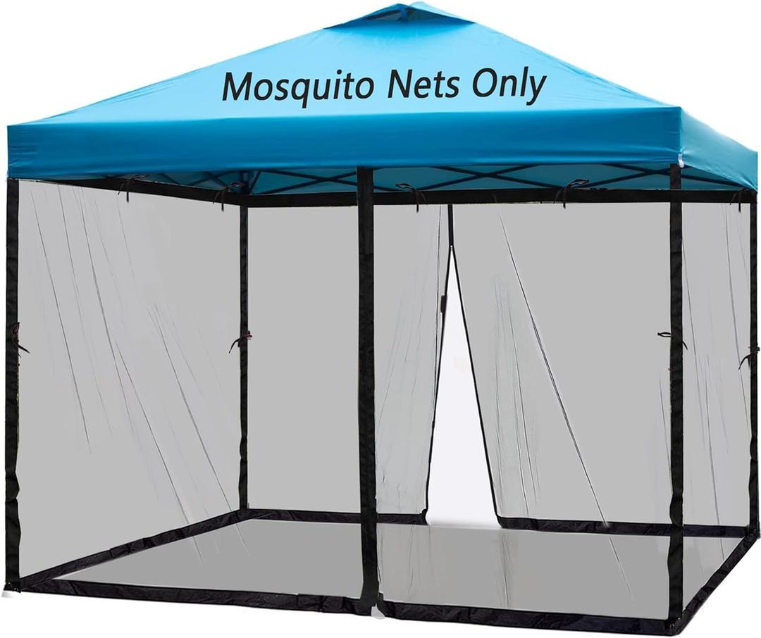 10x10 Mosquito Netting for Patio Camping Gazebo/Pop Up Canopy Tent,Double Door Side Screen Easy Installation BlackOnly Mosquito Net No Frame (Embedded 10x10)