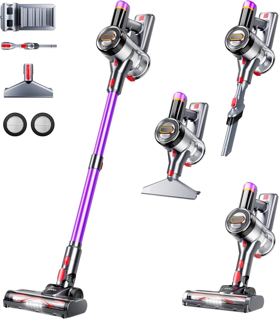 VIAFLY Cordless Vacuum Cleaner, 500W 40Kpa 60Mins Vacuum Cleaners for Home, Self-Standing Stick Vacuum with LDE Display, Wall Mount Charging, Anti-Tangle Wireless Vacuum for Carpet Pet Hair Hardfloor