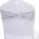 Dimatic 25 PCS Stretch Sequin Chair Sashes Chair Stretchy Spandex Bands for Wedding Reception Events Banquets Chairs Decoration (Silver)